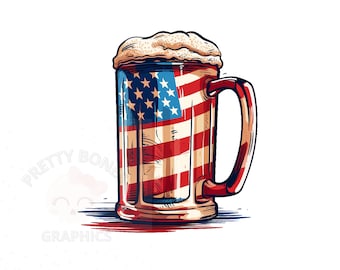 American Patriotic Flag Beer Mug Clipart, PNG Instant Download, Printable Art, Digital Paper Craft, 4th of July Clipart