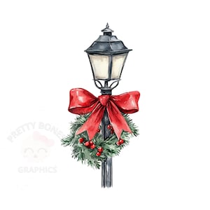 Kerst lantaarnpaal clipart, instant download png-bestand, aquarel digitaal ontwerp voor knutselen, afdrukbare kunst