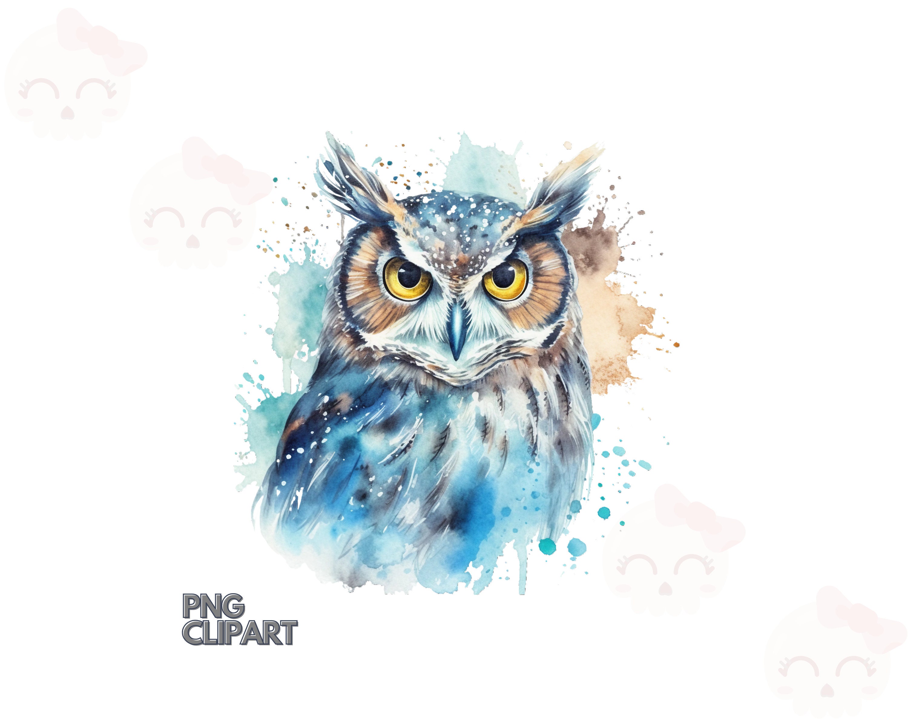 Watercolor Owl Portrait, PNG Instant Download File, Owl Clipart ...