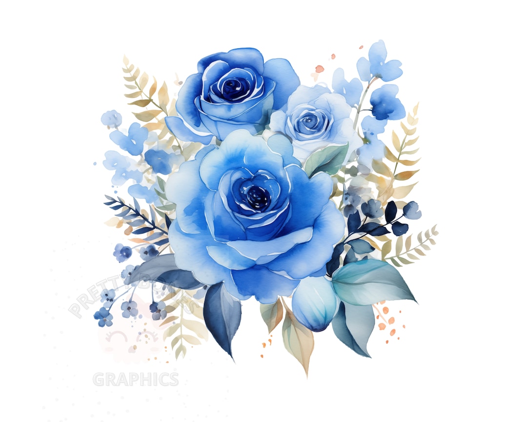 Blue Roses Clipart, PNG Instant Download File, Digital Design for ...