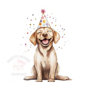 Labrador Cachorro Com Chapéu De Festa Clipart, PNG Arquivo De Download Instantâneo, Design Digital Para Artesanato, Cachorro Aniversário Clipart, Arte Para Imprimir