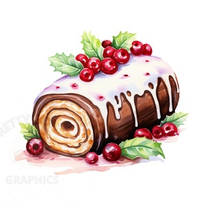 Christmas Yule Log Clipart, PNG digital Download, Watercolor Christmas Digital Design, Printable Art