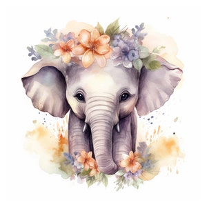 Aquarelle bébé éléphant Clipart, téléchargement numérique JPG, fabrication de cartes, clipart scrapbooking, créations numériques en papier