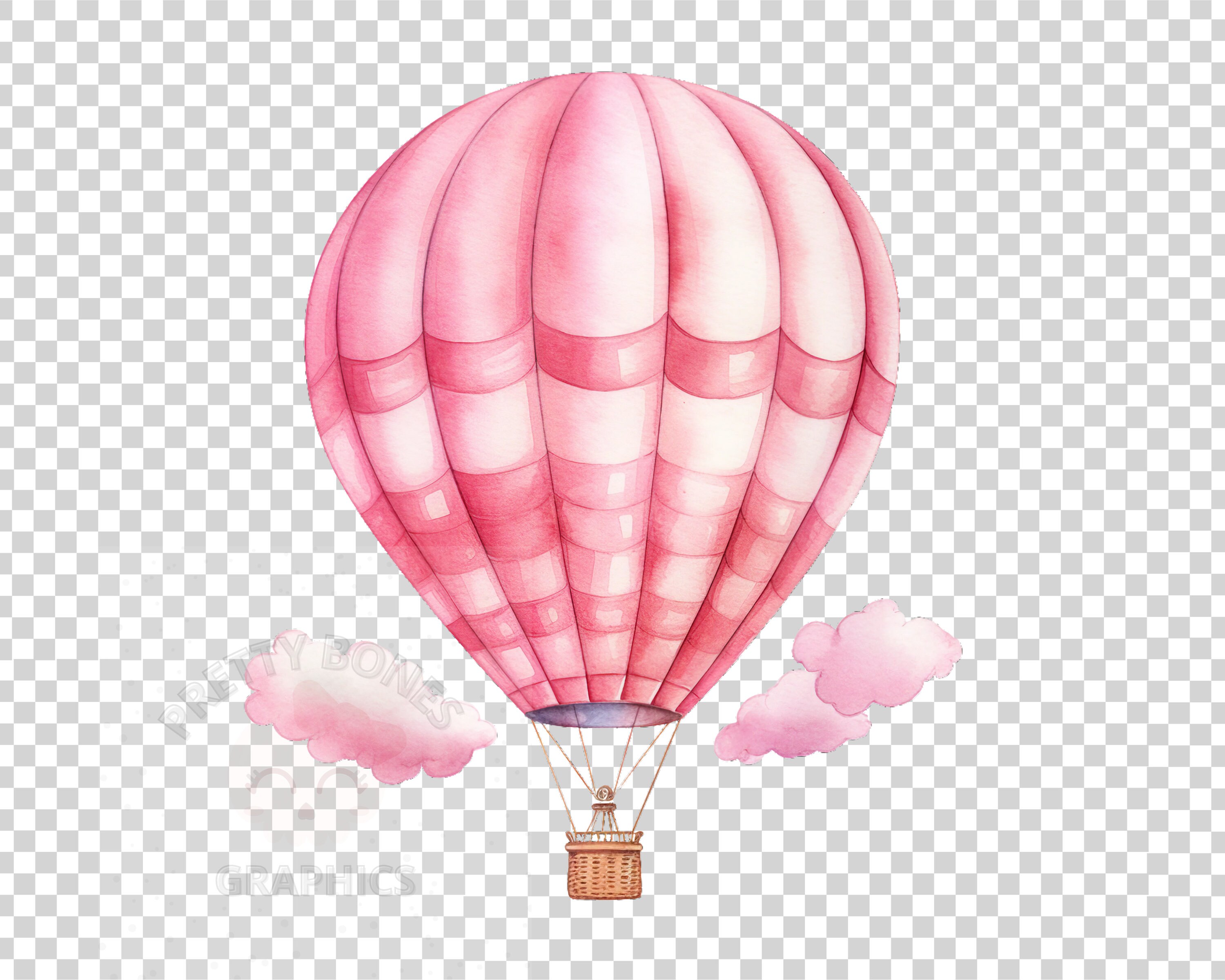 Pink Hot Air Balloon Clipart, PNG Instant Download File, Digital Design ...