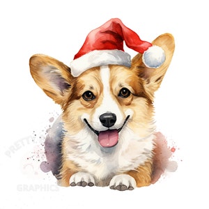 Clipart Corgi di Natale dell'acquerello, file di download istantaneo PNG, design digitale per l'artigianato, arte stampabile