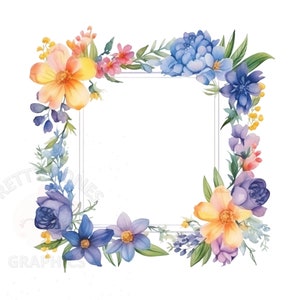 Watercolor Floral Border Clipart, Png Instant Download File, Floral Border Digital Design For Crafting
