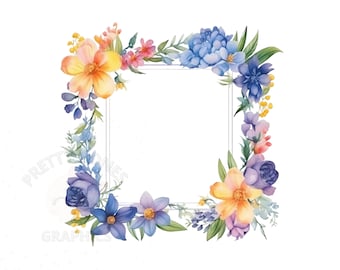 Clipart bordo floreale dell'acquerello, File di download istantaneo Png, Design digitale bordo floreale per l'artigianato