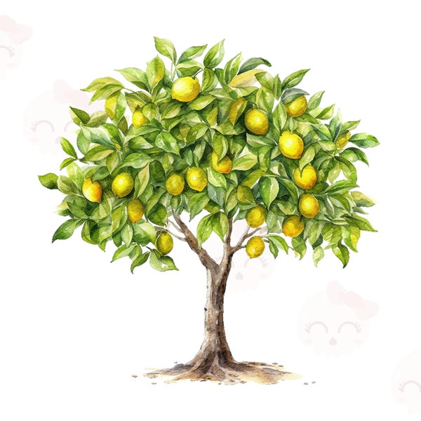 Watercolor Lemon Tree Clipart, PNG Instant Download File, Card Making Clipart, Printable Art