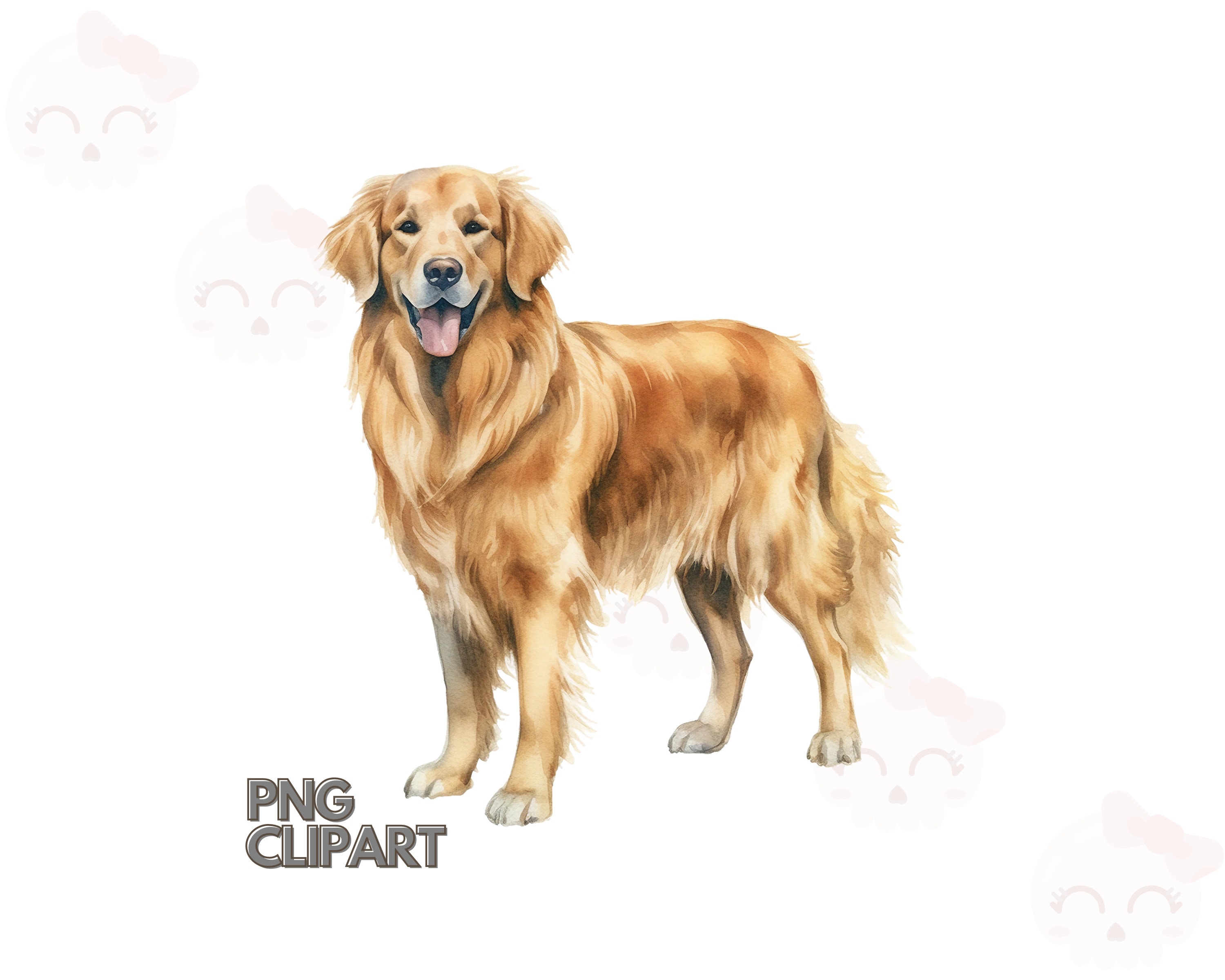 Watercolor Golden Retriever Dog Clipart, PNG Digital Download ...