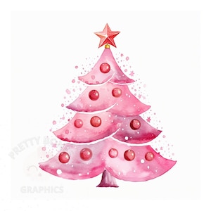 Pink Christmas Tree Clipart, JPG Instant Download File, Digital Design For Crafting, Printable Art