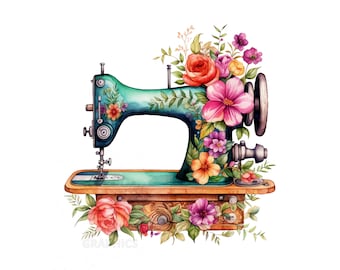 Floral Sewing Machine Clipart, PNG Instant Download File, Digital Paper Craft, Card Making, Scrapbook Art