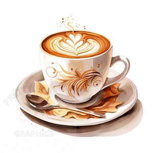 Clipart della tazza di caffè dell'acquerello, file di download istantaneo PNG, caffè in stile barista, design digitale per la lavorazione