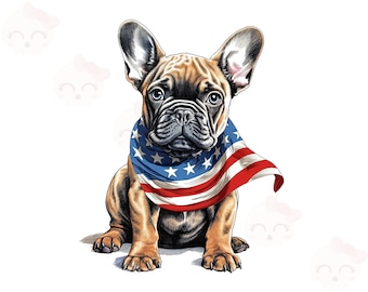 Patriotic French Bulldog Puppy Clipart, PNG Instant Download, Patriotic Dog 4th of July Clipart, Card Making, Sublimation Design