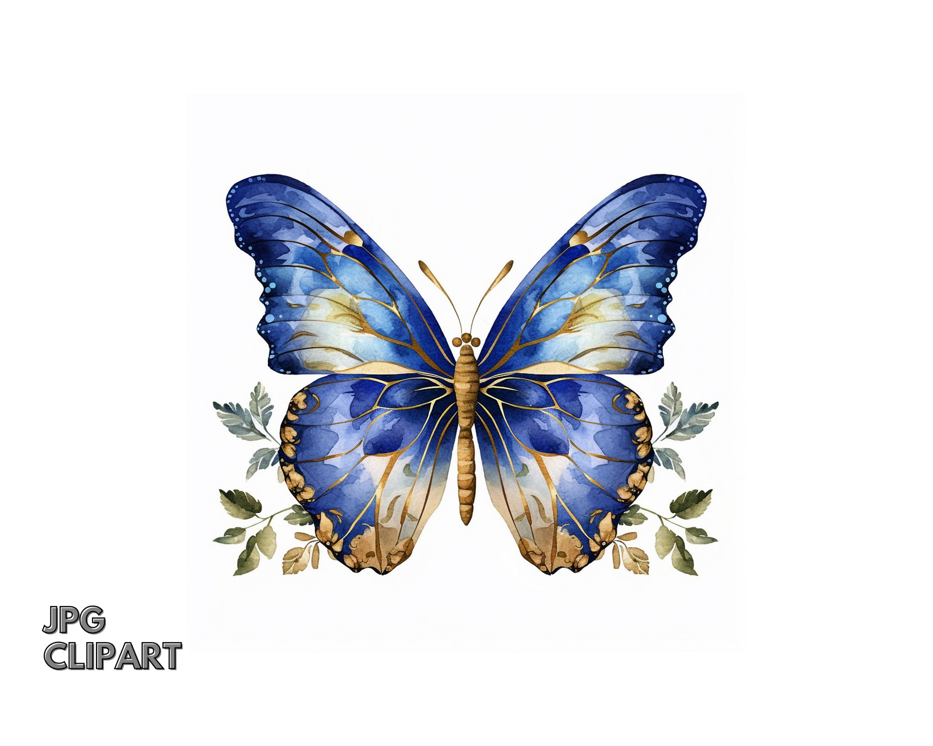 Blue and Gold Butterfly Clipart JPG Instant Download Digital Etsy