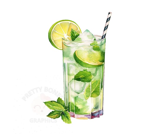 Mojito Cocktail Clipart, PNG Instant Download, Digital Paper Craft, Printable Art