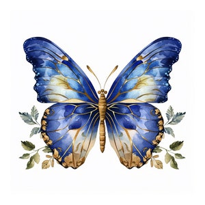 Blau und Gold Schmetterling Clipart, JPG Sofort Download, digitales Design, Scrapbook Bilder, Karte machen Clipart, digitales Papier Handwerk