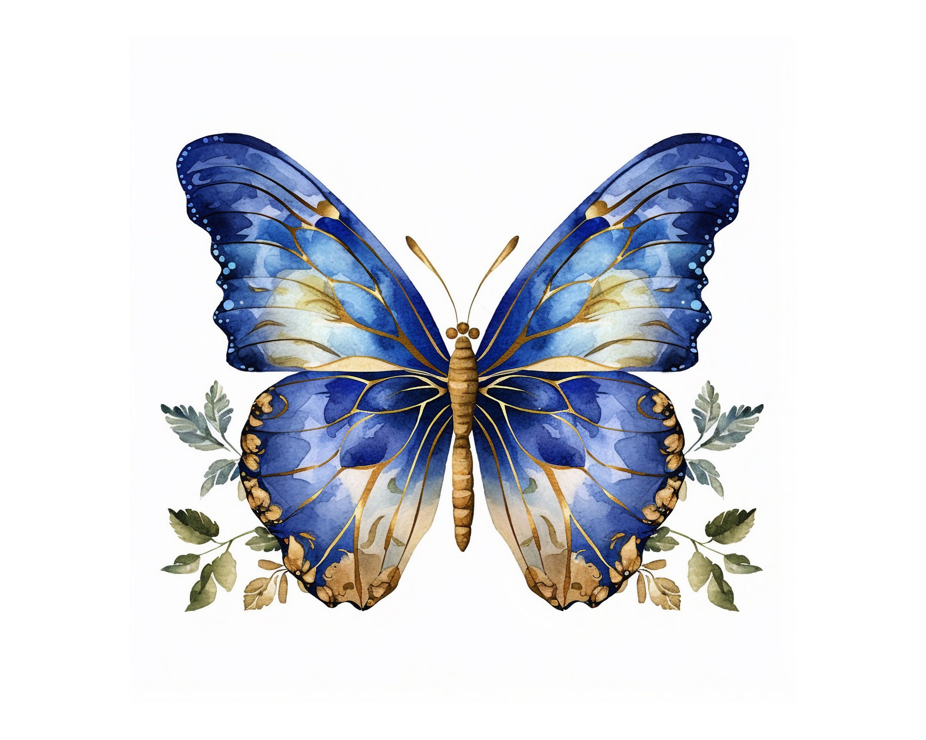 Blue and Gold Butterfly Clipart JPG Instant Download Digital Etsy