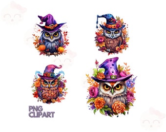 Witch Owl Clipart Bundle, PNG Instant Download Files, Owl Sublimation Clipart, Printable Art