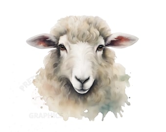 Sheep Portrait Clipart, PNG Instant Download File, Watercolor Sheep Digital Design For Crafting
