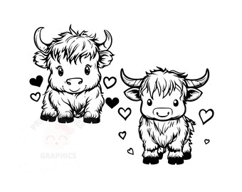 Baby Highland Kuh Clipart, SVG, PNG Sofortdownload, digitales Design zum Basteln, druckbare Kunst
