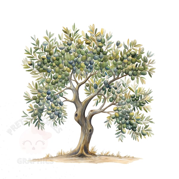 Olive Tree Clipart, PNG Instant Download File, Digital Design For Crafting, Printable Art