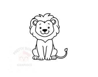 Lion Line Art SVG, PNG, EPS, Dxf Instant Download Files, Lion Vector Clipart, Digital Printable Art