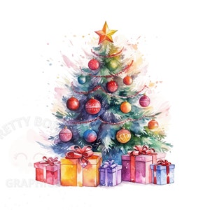 Christmas Tree Clipart, PNG Digital Download, Watercolor Christmas Clipart, Digital Craft File