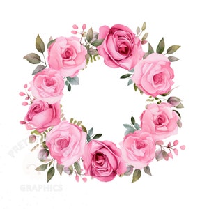Pink Roses Wreath Clipart, PNG Instant Download File, Digital Design For Crafting, Printable Art