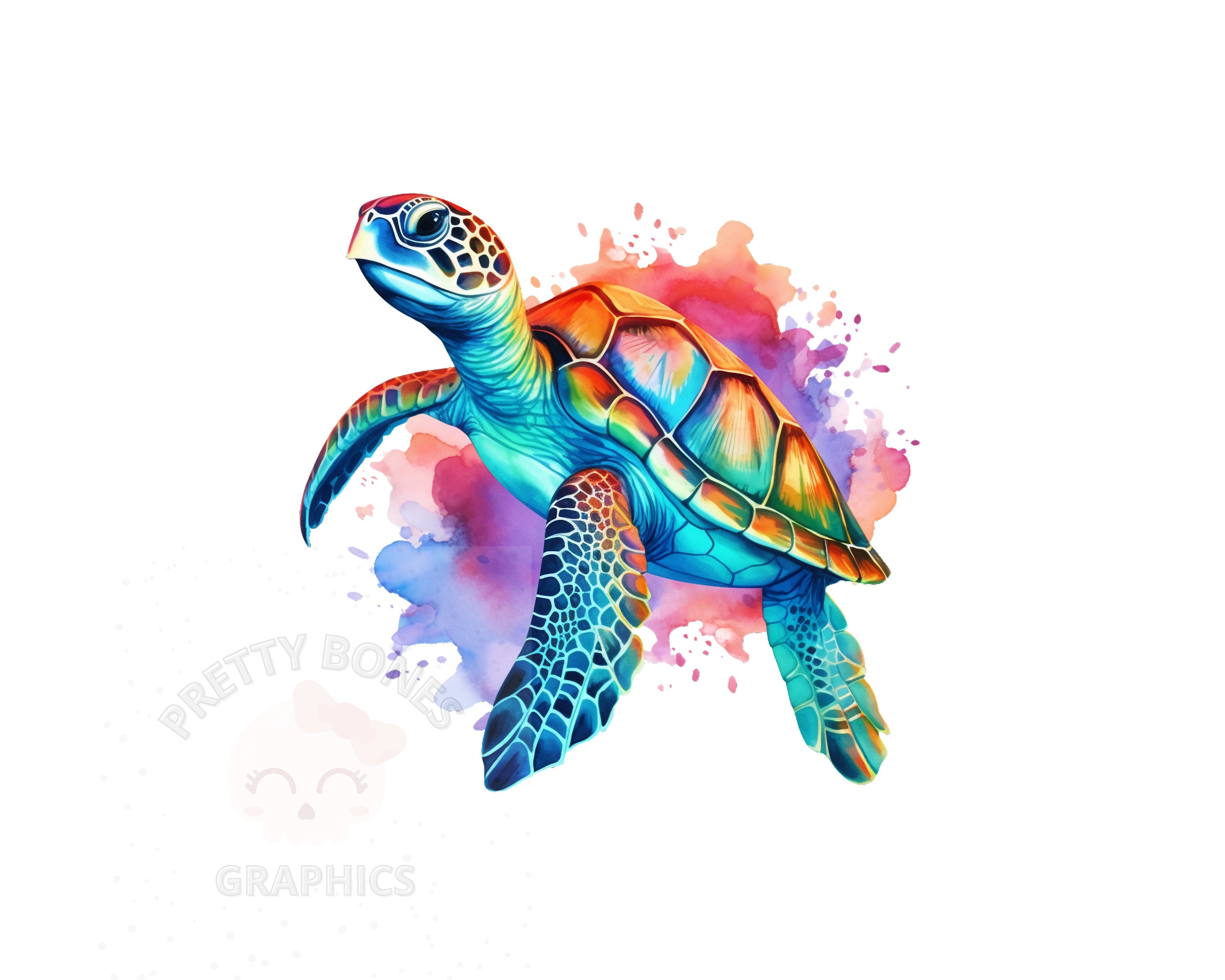 Watercolor Sea Turtle Clipart, PNG Instant Download File, Digital Paper ...