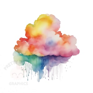 Clipart Rainbow Cloud, Plik PNG do natychmiastowego pobrania, Clipart do tworzenia kart, Sztuka do druku