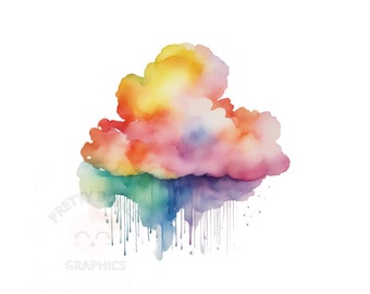 Rainbow Cloud Clipart, PNG Instant Download File, Card Making Clipart, Printable Art