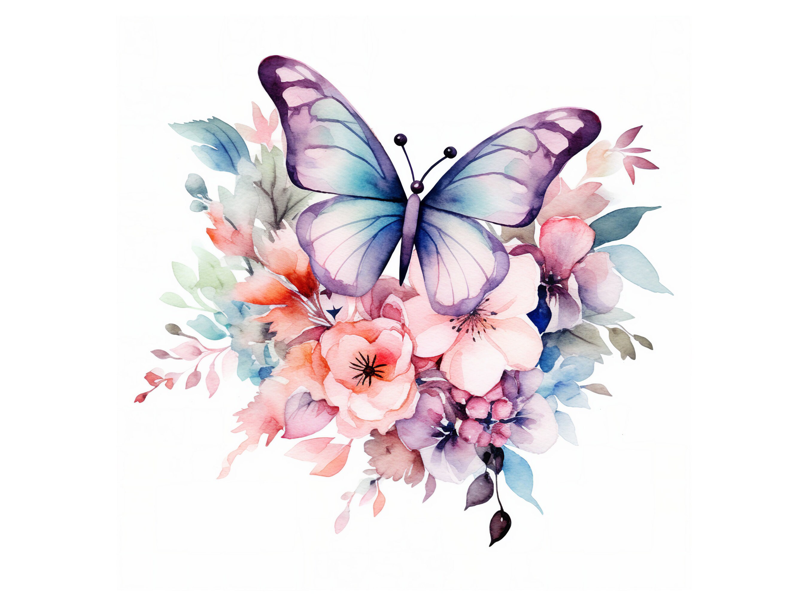 Watercolor Butterflies And Flowers Watercolor Butterflies And Flowers