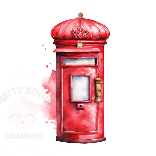 Red Post Box Clipart, PNG Instant Download File, Watercolour Post Box, Digital Design For Crafting