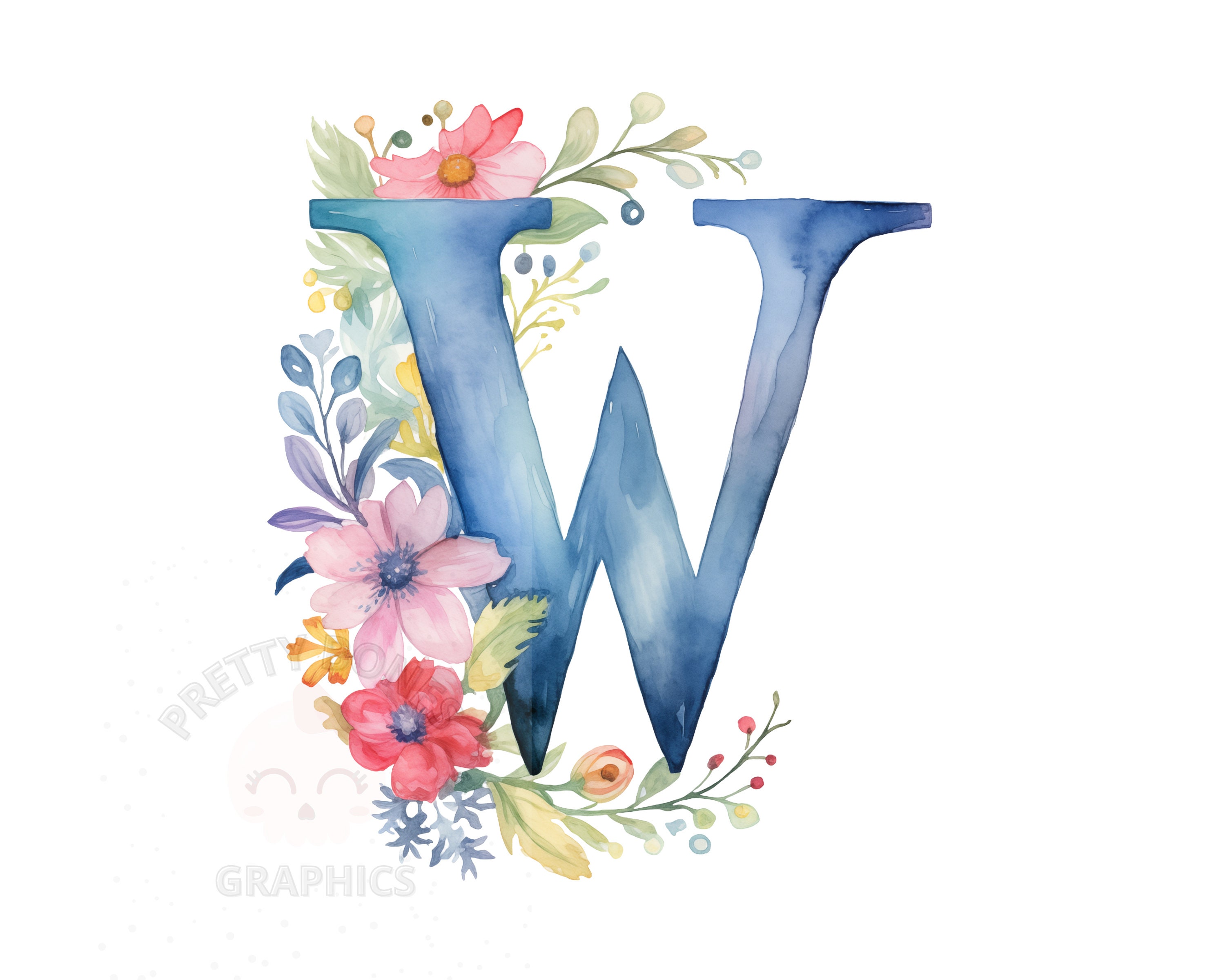 花のアルファベット文字 W のクリップアート、PNG インスタント