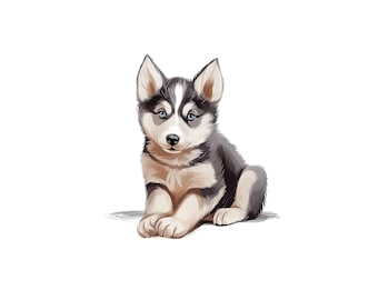 Cute Husky Puppy Clipart, PNG Digital Download File, Digital Paper Craft, Printable Art, Card Making Clipart