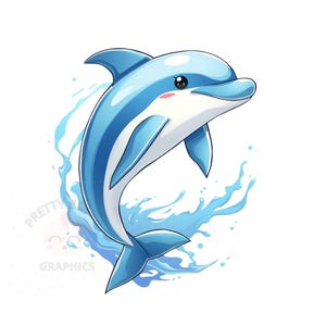 Dauphin dessin animé Clipart, fichier PNG à téléchargement immédiat, conception numérique pour l'artisanat, Art imprimable, Clipart dauphin