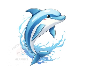 Delfin Cartoon Clipart, PNG sofortiger Download-Datei, digitales Design zum Basteln, druckbare Kunst, Delfin Clipart