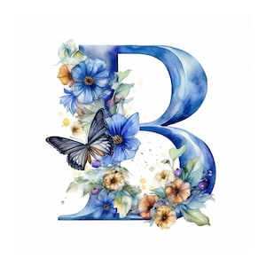 Clipart de letra B do alfabeto em aquarela, download instantâneo em JPG, design digital de letra de borboleta, clipart de álbum de recortes, confecção de cartões, arte para impressão