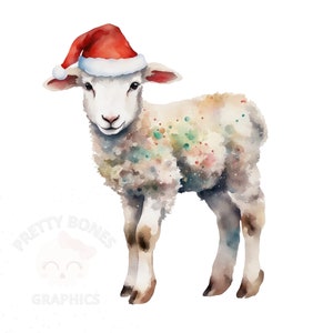 Watercolor Christmas Lamb Clipart, PNG Instant Download File, Digital Design For Crafting, Printable Art