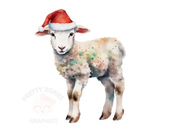 Watercolor Christmas Lamb Clipart, PNG Instant Download File, Digital Design For Crafting, Printable Art