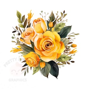 Clipart de rosas amarelas, arquivo de download instantâneo PNG, clipart para fazer cartões, arte para impressão