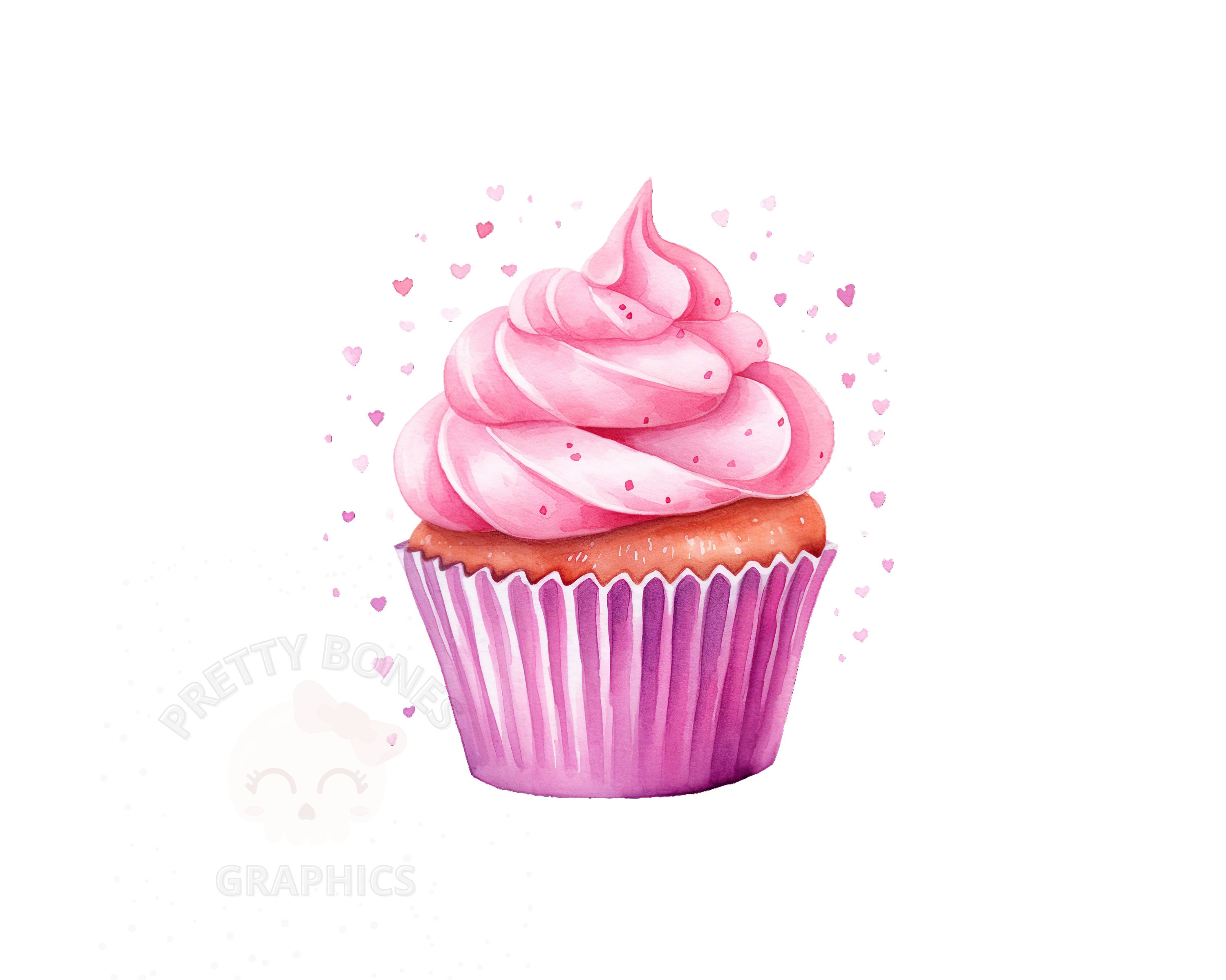 Pink Cupcake Clipart, PNG Instant Download File, Digital