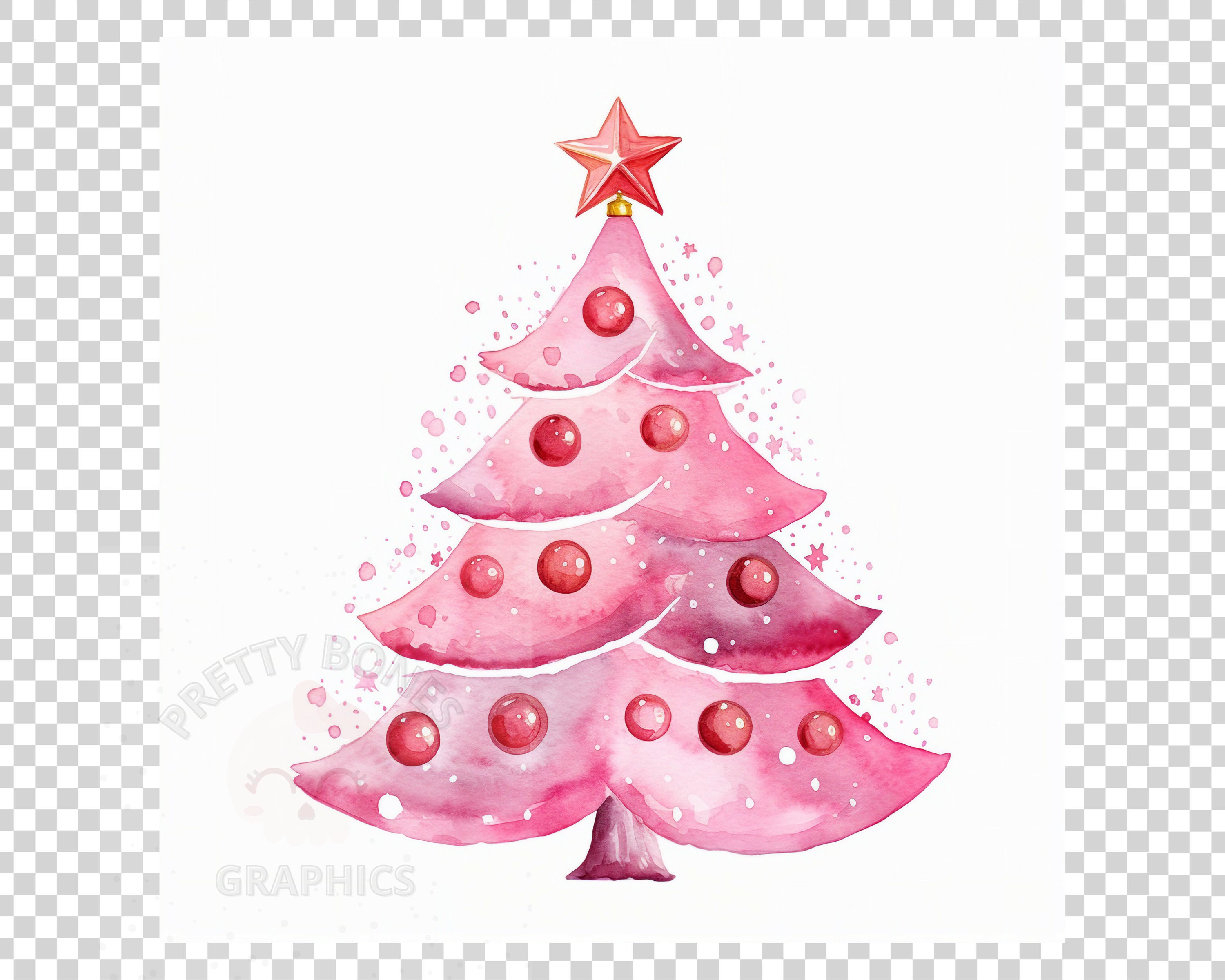 Pink Christmas Tree Clipart JPG Instant Download File Etsy