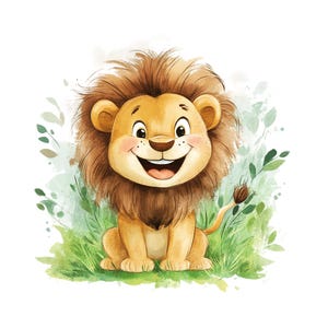 5 immagini clipart di cuccioli di leone ad acquerello, file PNG con download immediato, decorazioni per la cameretta dei bambini, creazione di biglietti, arte stampabile,
