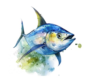 Aquarell Blauflosser Thunfisch Clipart, PNG Instant Download-Datei, digitales Design zum Basteln, druckbare Kunst