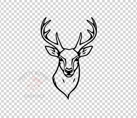 鹿の頭の線画、SVG、PNG、EPS、DXFの即時ダウンロードファイル