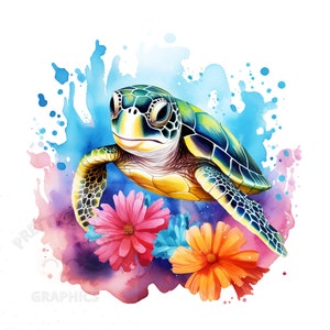 Floral Meeresschildkröte Clipart, PNH sofortiger Download Datei, digitales Design für Crafting, druckbare Kunst