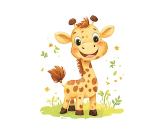 5 images clipart aquarelle bébé girafe, fichiers PNG à téléchargement immédiat, décoration de chambre d'enfant, fabrication de cartes, oeuvre d'art imprimable
