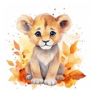 Clipart aquarelle lionceau, téléchargement numérique JPG, fabrication de cartes, clipart scrapbooking, créations numériques en papier