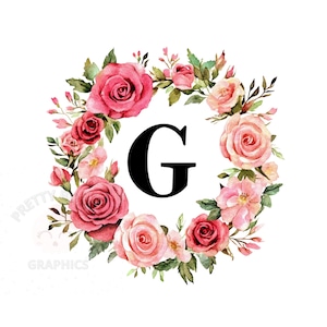 Floral Letter G Wreath Clipart, PNG Instant Download File, Digital Design For Crafting, Alphabet Printable Art